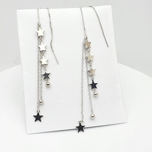 Boucles d'oreilles bohèmes étoiles pendantes en argent sterling. Boucles d'oreilles étoiles pendantes en argent. Carte de voeux personnalisée. cadeaux d'anniversaire. Prêt à être offert. ;)