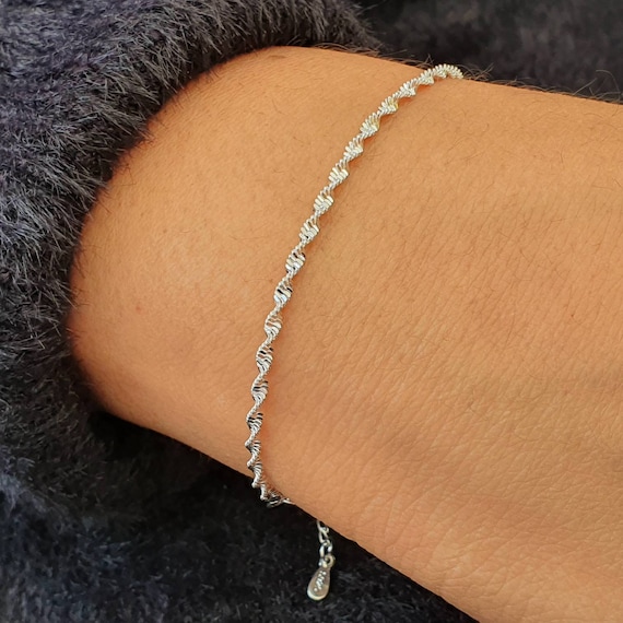 Sterling Silver Twist Bracelet, Dainty Chain - Etsy