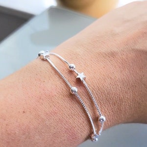 Star bracelet for women, sterling silver stars and moons charms, personalised greeting card. Girl minimalist bracelet Ready to be gifted. ;)
