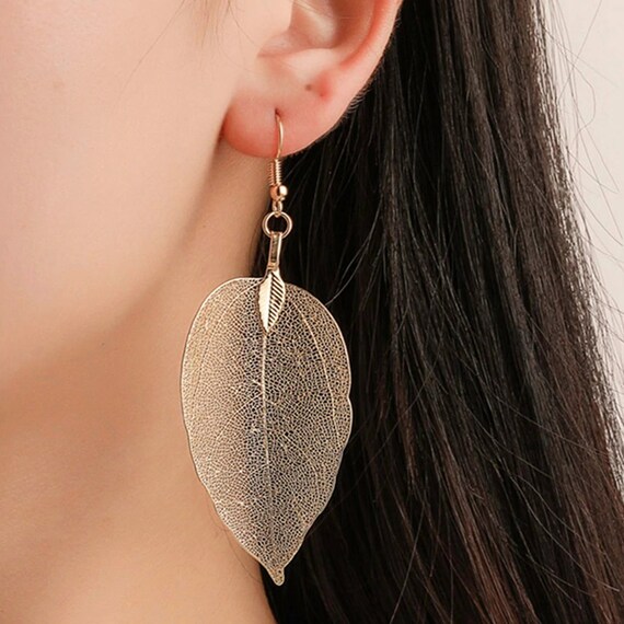 Real Leaf Earrings 18K Gold Leaf Earrings Dipped Leaves Etsy
