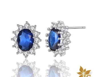 Sapphire Flower Stud Earrings for women, Blue CZ Flower Earrings Handmade birthday gifts. Ready to be gifted. ;)
