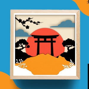 Caja de sombras de Osaka, Japón, SVG para Cricut, Silhouette, mandala oriental en capas 3D, corte de papel de puerta Torii, SVG de naturaleza, vector de paisaje asiático de Tokio