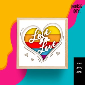 Love Wins Shadowbox, Pride SVG PNG für Cricut und Silhouette Lightbox, LGBT, Lgbtq Ästhetik, modernes Design, Pride Flag, Regenbogen Design
