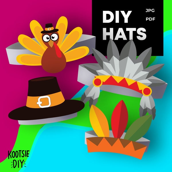 Layered Printable Thanksgiving Party Hats for kids, Turkey Paper Crowns, Indian Headband Activities Crafts, fall diy decor, PNG SVG PDF, png