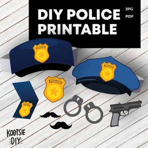 Bandas para la cabeza de la policía imprimibles, insignia, pistola de papel, corona de papel, esposas, actividad preescolar para niños pequeños, aprendizaje montessori, disfraz de policía de bricolaje
