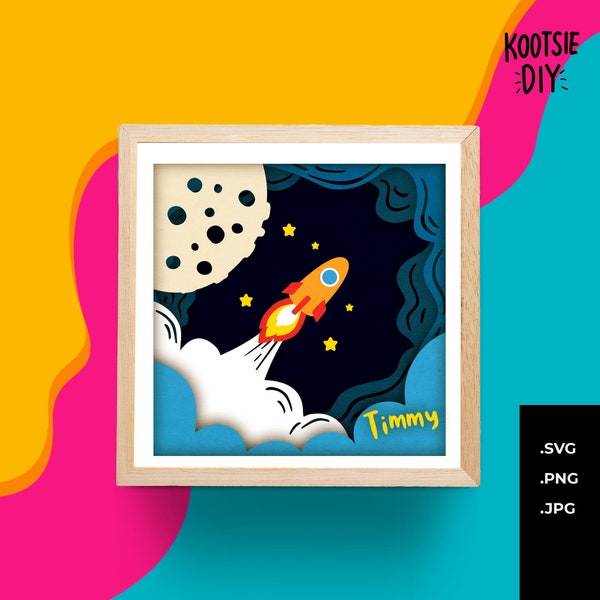 Rocket Shadow Box SVG for Cricut or Silhouette, Galaxy layered Mandala, Rocket Ship lightbox for kids, Moon PNG, Planets SVG design pdf