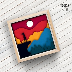 Sunset SVG PNG for Cricut and Silhouette Shadowbox lightbox design, Sky Overlay, 3d Layered Mandala Papercut Print, Clip Art, Forest