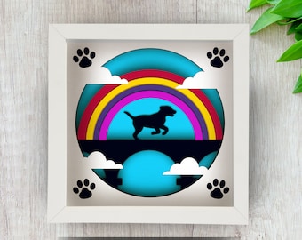 3D Dog Memorial Shadow Box SVG for Cricut Silhouette, Puppy Memorial Gift, Dog 3d layered Mandala, Dog layered SVG, Rainbow Bridge SVG Gift