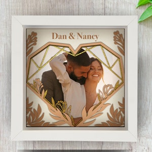 3D bruiloft fotolijst Shadow Box svg voor Cricut, silhouet, huwelijk 3D gelaagde mandala, huwelijkscadeau papier knippen, paar foto gelaagde SVG