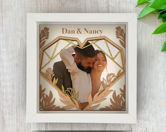 3d Wedding Photo Frame Shadow Box svg for Cricut, Silhouette, Marriage 3d layered Mandala, Wedding Gift paper cut, Couple Photo Layered SVG