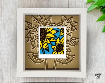 3D Sunflower Shadow Box SVG for Cricut, Silhouette, Floral layered Mandala, Autumn paper cut, Sunflower Fall Landscape, Flower vector