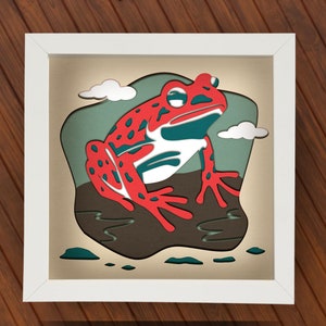 Frog Shadow Box SVG para Cricut, Silueta, Mandala en capas 3d, Corte de papel de sapo, Naturaleza SVG, Asia Paisaje vector Animal Shadowbox