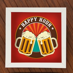 Beer Shadow Box SVG voor Cricut, Silhouette, Drink 3d gelaagd Mandala, Pub papier gesneden, Vaderdag gelaagd SVG, Whiskey PNG, Happy hour svg