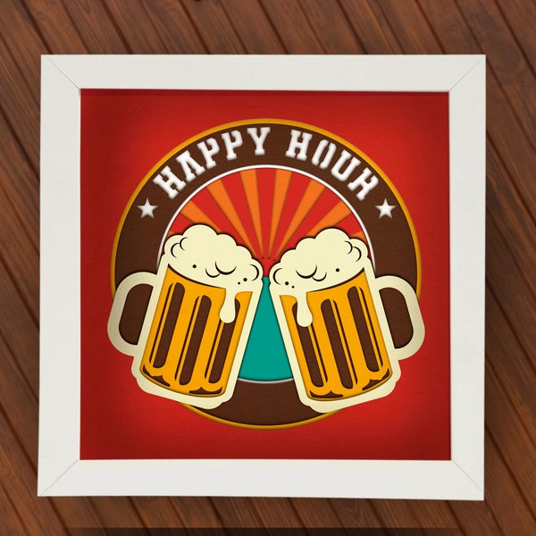 Beer Shadow Box SVG for Cricut, Silhouette, Drink 3d layered Mandala, Pub paper cut, Father's day layered SVG, Whiskey PNG, Happy hour svg