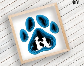 Dog Shadow Box SVG for Cricut Silhouette, Puppy Memorial Gift, Dog 3d layered Mandala, Puppy paper cut, Dog layered SVG, Pet lightbox Gift