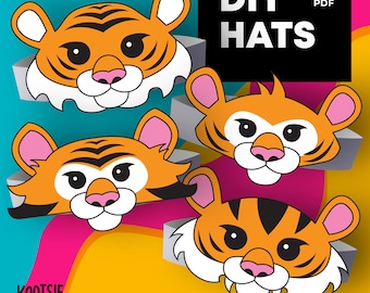PRINTABLE Cute Tiger Party Hats for kids for New Year birthday Crowns Headband Activities Crafts Photobooth Props layered Mask Print PNG SVG