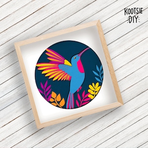 Hummingbird Paper Cut Light Box SVG, Shadow Box, Light Box SVG, Digital Cutting for Cricut and Silhouette, DIY 3D Papercut template
