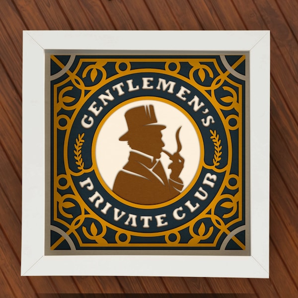 3D Art Deco SVG Shadow box for Cricut, Silhouette, Gentlemen layered Mandala, Boyfriend paper cut, Boyfriend gift, Like a Sir, Dapper 3d SVG