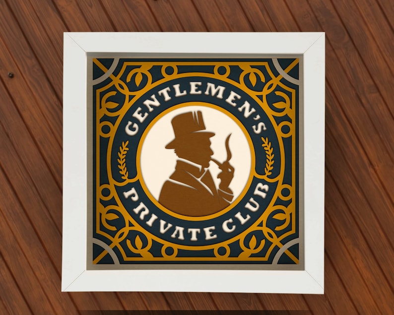 3D Art Deco SVG Schattenbox für Cricut, Silhouette, Gentlemen Layered Mandala, Boyfriend Paper cut, Boyfriend Geschenk, Like a Sir, Dapper 3d SVG Bild 1