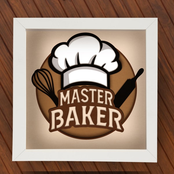 3D Master Baker SVG Shadow box for Cricut, Silhouette, Chef layered Mandala, papercut, Gifts for Chef, Toque svg, Kitchen Restaurant wallart