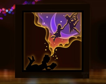 3D Fairy Shadow Box svg for Cricut Silhouette, Moon 3d layered SVG Mandala, Fantasy paper cut, Forest SVG, Butterfly Moon light box