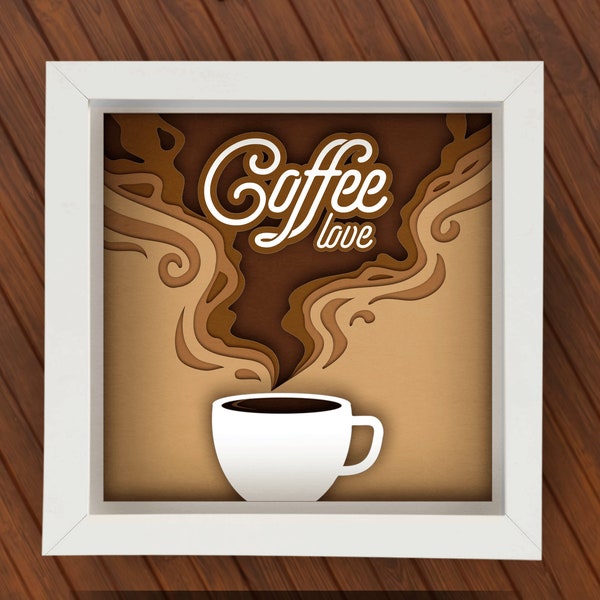 3D Coffee SVG Shadow box per Cricut, Silhouette, Mandala a strati di caffè, Taglio di carta per tazza di caffè, Regalo per gli amanti del caffè, ma primo caffè