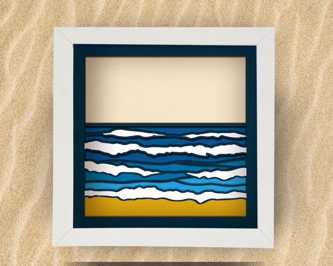 3d Beach Shadow Box SVG for Cricut, Silhouette, Ocean 3d Layered ...