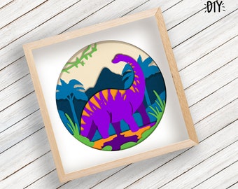 Brontosaurus DIY Shadow Box Multilayered SVG for Cricut Silhouette, Dinosaur 3D Layered Mandala, Jurassic Paper Cut File Lightbox Template