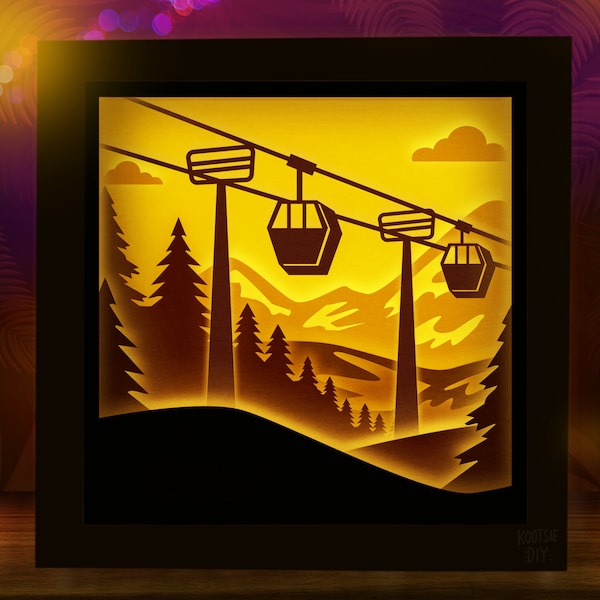 Ski Shadow Box SVG for Cricut, Silhouette, Cable Car 3d layered Mandala, Ski Decor paper cut, Snow Sports SVG, Winter Landscape vector Retro