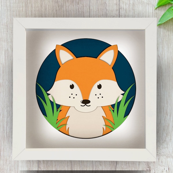 3D Fox Shadow Box SVG for Cricut, Silhouette, Cute Fox 3d layered Mandala, Baby paper cut, Animal Lightbox SVG, Forest Light box, Nursery