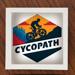 Ciclismo Shadow Box svg per Cricut Silhouette, Bicicletta 3d stratificato SVG Mandala, Ciclista fai da te regalo carta tagliata, Foresta SVG, Paesaggio Montagna Tramonto