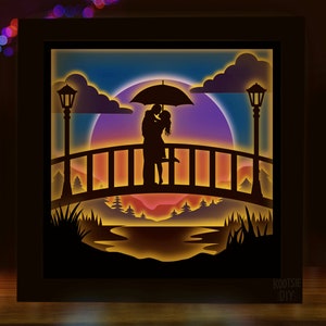 3d Lovers Shadow Box SVG para Cricut, Silhouette, 3d Romantic layered Mandala, Couple paper cut SVG, Bridge Layered shadowbox Svg