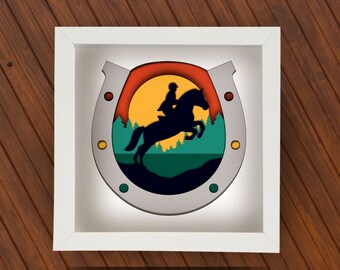 Equestrian Horse Shadowbox Template for Cricut, Cowboy Lightbox 3d Layered Mandala, Horse Jumping Silhouette SVG, Stallion Multilayered PNG