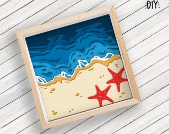 Beach Shadow Box SVG for Cricut, Silhouette, Ocean 3d layered Mandala, Beach paper cut, sea diving SVG, Underwater Landscape vector Coral