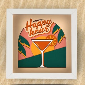 Caja de sombra SVG de cóctel de happy hour en 3D en capas para Cricut, Silhouette, Mandala en capas de cóctel, corte de papel de champán, regalo para amantes del licor