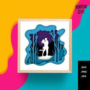 Couple Shadow Box SVG for Cricut, Silhouette, 3d layered Mandala, Woman paper cut, Valentines SVG, Layered shadowbox Svg art print forest