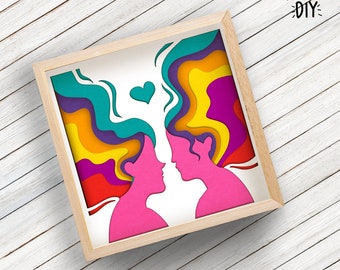 Lgbtq Shadow Box SVG for Cricut, Pride Silhouette, Love wins 3d layered Mandala paper cut, Woman SVG,  Love is Love Flag vector Aesthetic