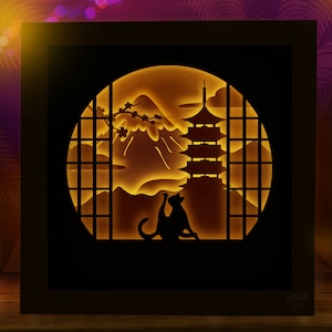 Japan Shadow Box SVG voor Cricut, silhouet, 3D-gelaagde mandala, pagodepapier gesneden, natuur SVG, Azië landschap vector Oosters Tokio Osaka