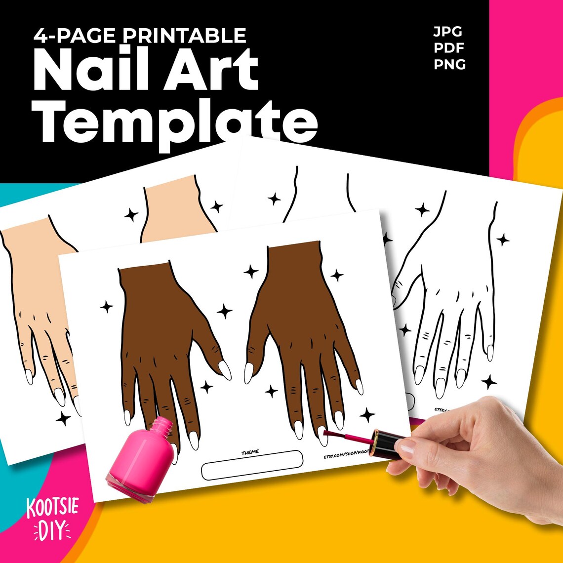 Nail Art Practice Sheets Printable, Hand Template for Nail Design, DIY ...
