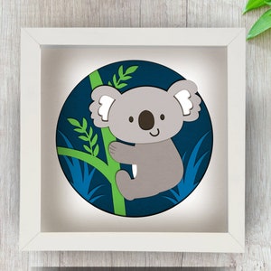 3D Koala Schattenbox SVG für Cricut, Silhouette, niedlicher Koala 3d überlagert Mandala, Baby Papierschnitt, Lightbox SVG, Wald Schattenbox Kindergarten