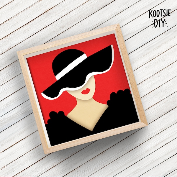 Woman In Red Lipstick Shadow Box SVG for Cricut, Silhouette, 3d layered Mandala, Woman paper cut, Fashion SVG, Lipstick Girlboss Feminism