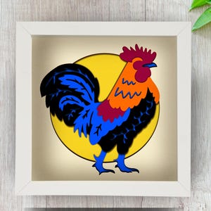 Rooster Layered SVG for Shadowbox | Paper Cut Art | Light Box Template | Cricut Silhouette File | Farm Decor