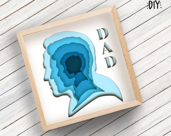 Vader Shadowbox SVG voor Cricut, Silhouet, Vader 3d gelaagde Mandala, Vader papier gesneden vector lichtbak, Opa 3d gelaagde SVG, Man muur kunst