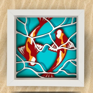 Koi Shadow Box SVG for Cricut, Silhouette, Ocean 3d layered Mandala, Beach paper cut, sea diving SVG, Underwater Landscape vector Coral