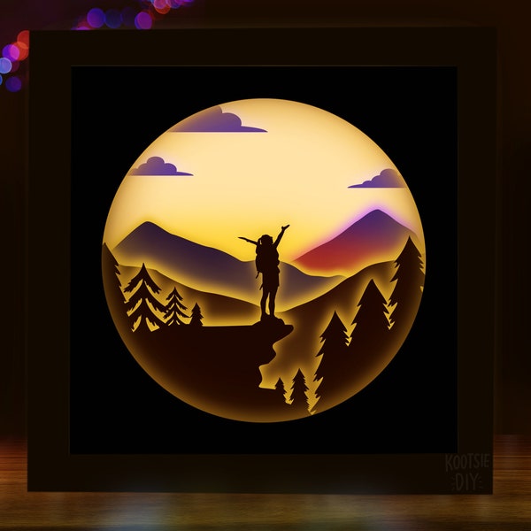 Nature Shadow Box SVG for Cricut, Silhouette, Forest 3d layered Mandala, Nature paper cut, Mountains SVG, Woman Traveler SVG, Wanderlust svg Nature Shadow Box SVG for Cricut, Silhouette, Forest 3d layered Mandala, Nature paper cut, Mountains SVG, Woman Traveler SVG, Wanderlust svg