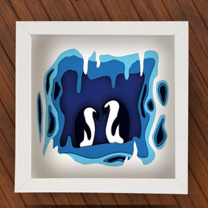 3D pinguïn Shadow Box SVG voor Cricut, silhouet, schattige pinguïn gelaagde mandala, baby papercut, dierlijke lightbox SVG, sneeuw Shadowbox kwekerij