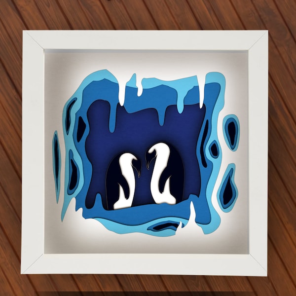 3D Penguin Shadow Box SVG for Cricut, Silhouette, Cute Penguin layered Mandala, Baby papercut, Animal Lightbox SVG, Snow Shadowbox Nursery