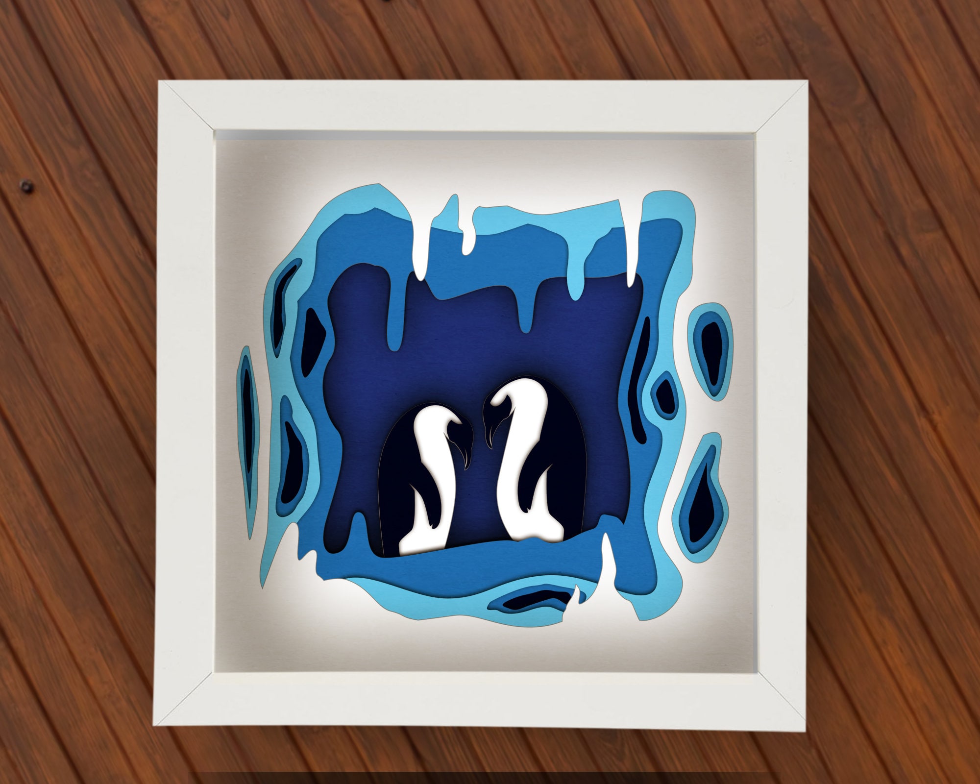 3D Penguin Shadow Box SVG for Cricut, Silhouette, Cute Penguin layered Mandala, Baby papercut, Animal Lightbox SVG, Snow Shadowbox Nursery