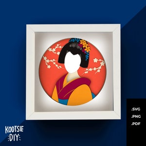 Kimono Shadow Box SVG para Cricut, Silhouette, mandala en capas 3D de Japón, corte de papel multicapa de Japón, vector de Asia, Tokio oriental, Osaka