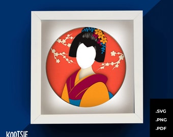 Kimono Shadow Box SVG for Cricut, Silhouette, Japan 3d layered Mandala, Japan multilayer paper cut, Asia vector Oriental Tokyo Osaka